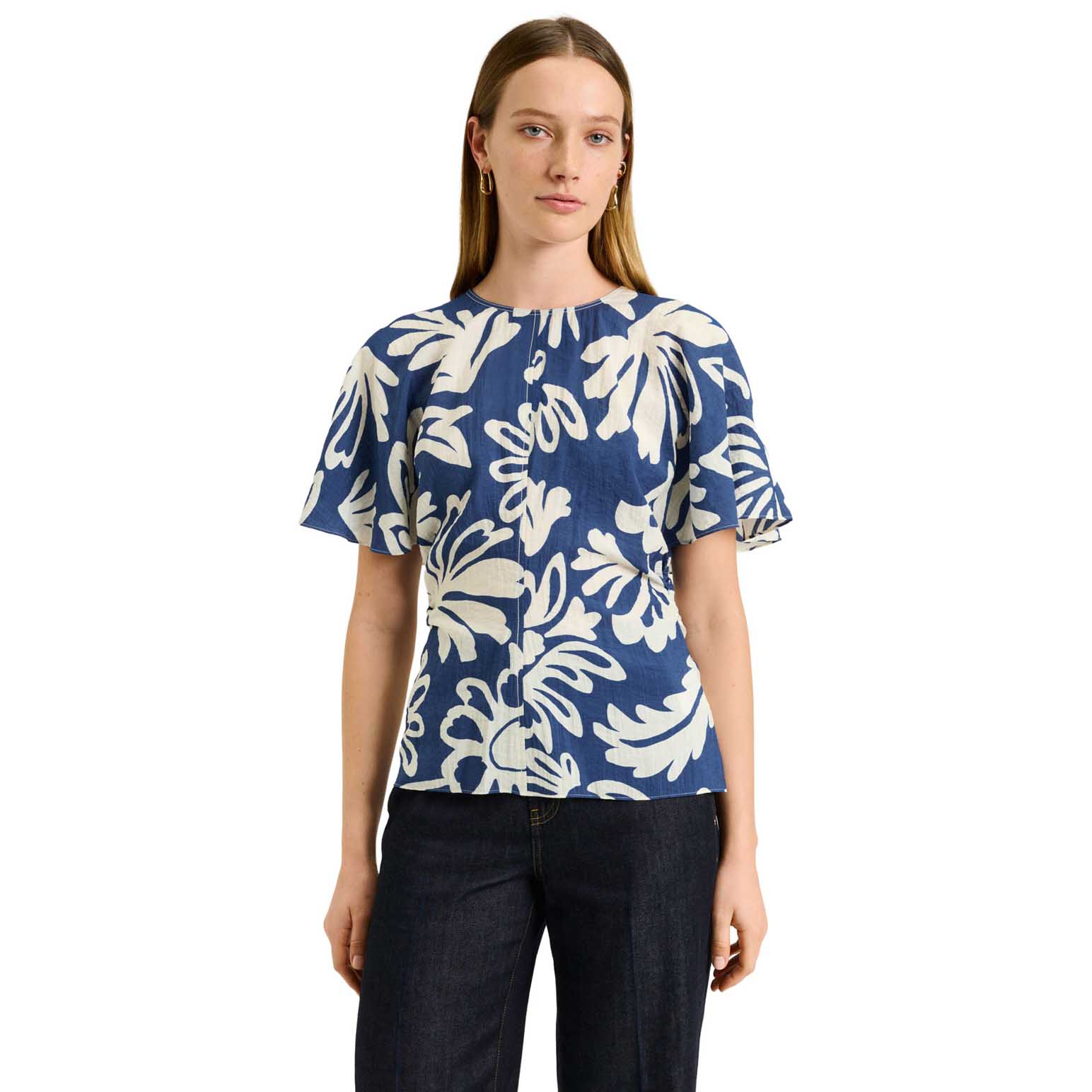 Veronika Maine Chambray Filigree Bell Sleeve Top